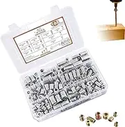 188 Pcs Hexagon Socket Nuts Set, 1/4-20 Threaded Insert, New Bolt Fastener Connector with Hexagonal Wrenches, for Wood Furniture Assortment (Sliver)