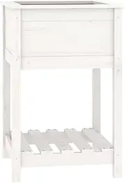 Wooden Raised Garden Bed with Legs & Storage Shelf, Garden Elevated Planter Box Vegetable Growing Bed for Flower/Herb/Backyard/Patio/Balcony, White 54x54x81 cm Solid Wood Pine