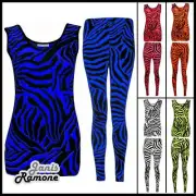 Womens Vest Top Zebra Print Sleeveless Top Leggings Set Stretchy Loungewear Set