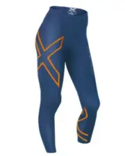 2XU Compression Womens Mid-Rise 7/8 Tights (Dark Blue/Torch Orange) | GREAT BARG