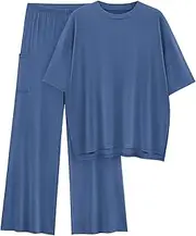 [KIRUNDO] Womens 2 Piece Outfits 2025 Summer Casual Loose Short Sleeve Pullover Tops & Wide Leg Pants Lounge Sets Tracksuit