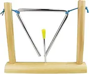 6-inch Triangle Instrument with Striker and Wood Stand Musical Steel Triangle Early Educational Percussion Instrument Silver Base