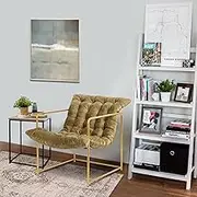 GIA Mid Century Modern Accent Chair and Rattan End Table Set for Living Room, Bedroom, and Office, 2pcs, Upholstered in Green Velvet Fabric with Gold Metal Base