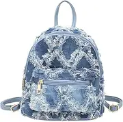 [Hyuyikuwol] Women Denim Mini Bucket Shoulder Crossbody Bag Drawstring Quilted Distressed Tassel Barrel Shape Satchel Purse