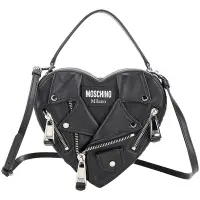 在飛比找Yahoo奇摩購物中心優惠-MOSCHINO Biker 愛心夾克造型小羊皮手提/斜背包