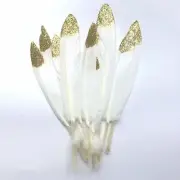 Tiny Goose Pointer Feather White Gold Glitter Tipped x 10 pcs - Style 32