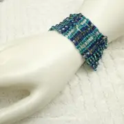 HANDMADE Teal & Aqua Netted Cuff Bracelet OS Coastal Boho Casual