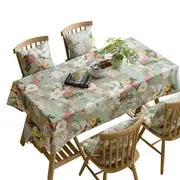 Catzon Stitching Embroidery Floral Tablecloth Dustproof Cotton Rectangle Table Cloth-Green