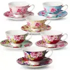 BTaT- Tea Cups, Tea Cups and Saucers Set of 6, Tea Set, Floral Tea Cups (8oz)...