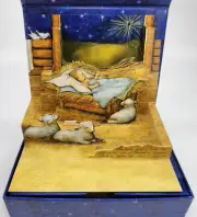 1 LANG Linen POP UP Christmas Card Envelope+Stamp ADORE HIM Manger Susan Winget