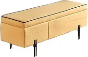 Ottoman Footstool Folding Storage Ottoman Shoe Stool Northern Europe Rectangular Bench Flip Storage Technology Cloth Cover with Metal Legs(Yellow,80x40x45cm)