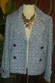 CHICO'S NWT $149 L 12/14 SIZE 2 women's blazer jacket blue white silver textured