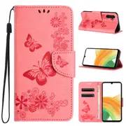 For Samsung Galaxy A35 5G Case Embossed Butterflies Wallet PU Leather, Pink
