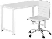 Artiss Computer Desk 120cm Executive Office Chairs Set PU Leather Low Back White