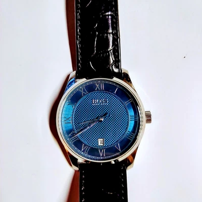Hugo Boss Men's Watch Quartz Blue Dial 42mm. black Leather Band