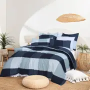King Bed Quilt Cover Set with Extra Standard Pillowcase - Blue Check