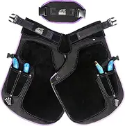 Equine Care Women’s Farrier Apron Chaps – 23" Leather & Canvas Farrier Apron for Hoof Trimming & Horseshoeing, Adjustable Waist 28-52”, 2mm Cowhide, 500 GSM, Back Support, 4 Knife Pockets, 2 Magnets