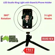 LED Studio Ring Light with Stand & Phone Holder 20cm 360 Rotation 3 Light Modes