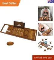 Teak Bathtub Caddy Tray Bath Tray for Tub, Unique Bathtub Organizer with Book...