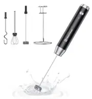 Rechargeable Milk Frother with 3 Heads, Handheld Electric Foam Maker Waterpro...