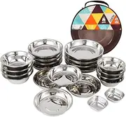 PAMINGONO 1 Set Outdoor Dining Set Portable Tableware Kit Stainless Steel Camping Plates and Bowls for Hiking Picnics and Everyday Use Easy to Clean and Durable