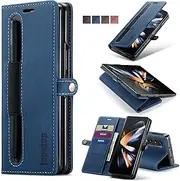 Samsung Galaxy Z Fold 4 Case,Galaxy Z Fold 4 Wallet Case with S Pen Holder Card Holder RFID Blocking Kickstand Magnetic,Leather Flip Case Wallet for Samsung Galaxy Z Fold 4 5G 7.6 Inch(2022) (Blue)