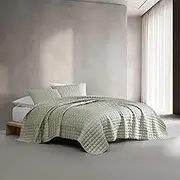Calvin Klein - Quilt Set, Super Soft Bedding with Matching Shams, Reversible Stitch Design, Modern Room Essentials (Tencel Solid Green, King)