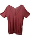 LOVECRAZY Short Sleeve Criss Cross V Neckline Tunic Light Burgundy Color Size 3X