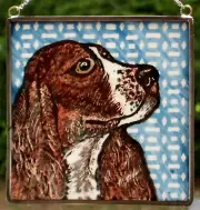 Springer Spaniel Windshop stained glass Dog suncatcher kiln-fired 4"x 4" #112