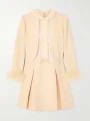 [Valentino Garavani] Valentino Garavani - Feather-trimmed Embellished Jacquard And Woven Mini Dress - Peach - IT40 IT 40 Orange