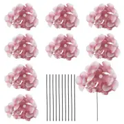 10 Sets Artificial Hydrangea Flower Heads with Stems for Bouquet,Dark Red