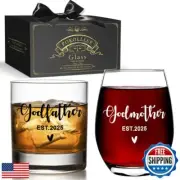 EST 2025 Godparents Proposal Gift, New Godparent Wine Glass Gifts for First T