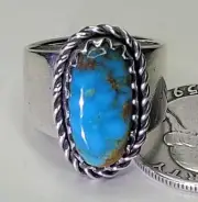 Candelaria Turquoise Sterling Silver Tufa Cast Ring Size 8.25 Signed 10.8g