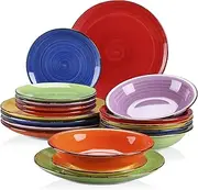vancasso, Bonita Muticolour Dinner Set- 18 Pieces Stoneware Dinnerware Set for 6, Handpainted Spirals Pattern Ceramic Combination Set with 10.5in Dinner Plate, 7.7in Dessert Plate and 750ml Soup Bowl