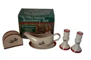 Christmas Stoneware Royal Seasons Accessory 5pc Set Snowmen Gravy Boat Napkin