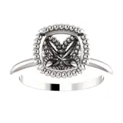 14K Gold Cushion Cut Ring Setting Solitaire Beaded Halo Style Ring Mounting