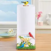 Colorful Floral Bird Bath Paper Towel Holder Stand Kitchen Table Home Decor