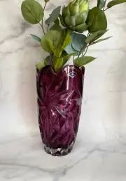 Flower Vase 11" Centerpiece Bud Vase Purple color Bohemian Czech Crystal Glass