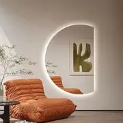 Half Right Cut Round Moon Wall LED Mirror 77 x 110 Frameless Backlit