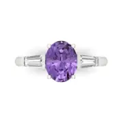 2 ct Oval Baguette 3 stone Alexandrite Stone Promise Wedding Ring 14k White Gold