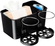 Car Armrest Storage Box, Car Storage Box, Car Snack Organiser, 2 Foldable Cup Holders, Adjustable Storage Box for Car, Sticker + Bottom Multi-Slot, Fits Golf Cart and RV