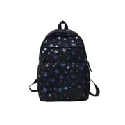 Discoloration Star Pattern Canvas Double Shoulders School Bag Travel Backpack Bag (Black)