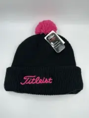 Titleist Black & Pink Beanie OSFM Ski Winter Hat Pom Fleece Lined NEW WITH TAGS