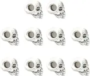 [Eigell] 10pcs Retro Alloy Skull Spacer Beads Metal Big Hole Beads Finding