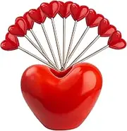 Lunch for Kids, Fruit Picks, Stainless Steel Cute Forks with Holder, Set of 10, Heart Shape Design, Reusable Metal Sticks for Fruit, Dessert, Cocktail, Appetizers - Portable Clean for