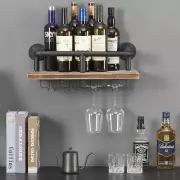 Industrial Wall Mounted Wine Rack, Wine Bottle Stemware Glass Rack, Floating She