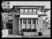 Frank Lloyd Wright Prairie Home, brick, 4 bedrooms, modern house plans & details