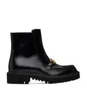 VLogo leather flat boots 36,38.5,38,40,36.5 black