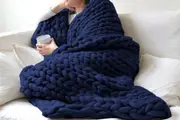 Handmade Chunky Knit Soft Blanket Throw For Couch Home Decor-Dark Blue