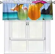 LHBWCVN Tropical Beach Drink Valances for Windows, Rod Pocket Window Treatment Drapes Farmhouse Kitchen Curtains Short Blackout Window Curtains for Living Room Bedroom Decor 54x18 Inch